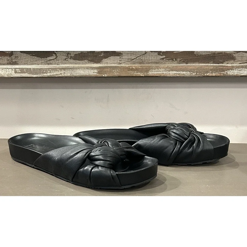 Pedro Garcia Azalea Knotted Slide Sandals Black‎ Leather Women's Sz EU 39 US 9